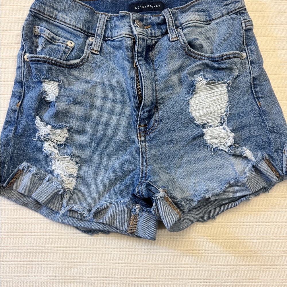 Aeropostale Women's Ripped Jean Shorts - Light Blue